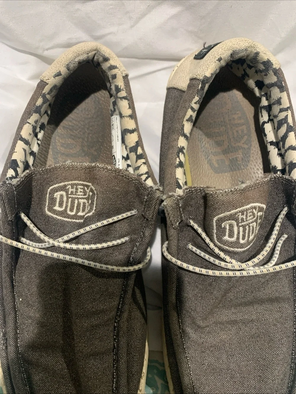 Hey Dude Brown Canvas Slip-On Loafers with Patterned Lining Black Opal Color